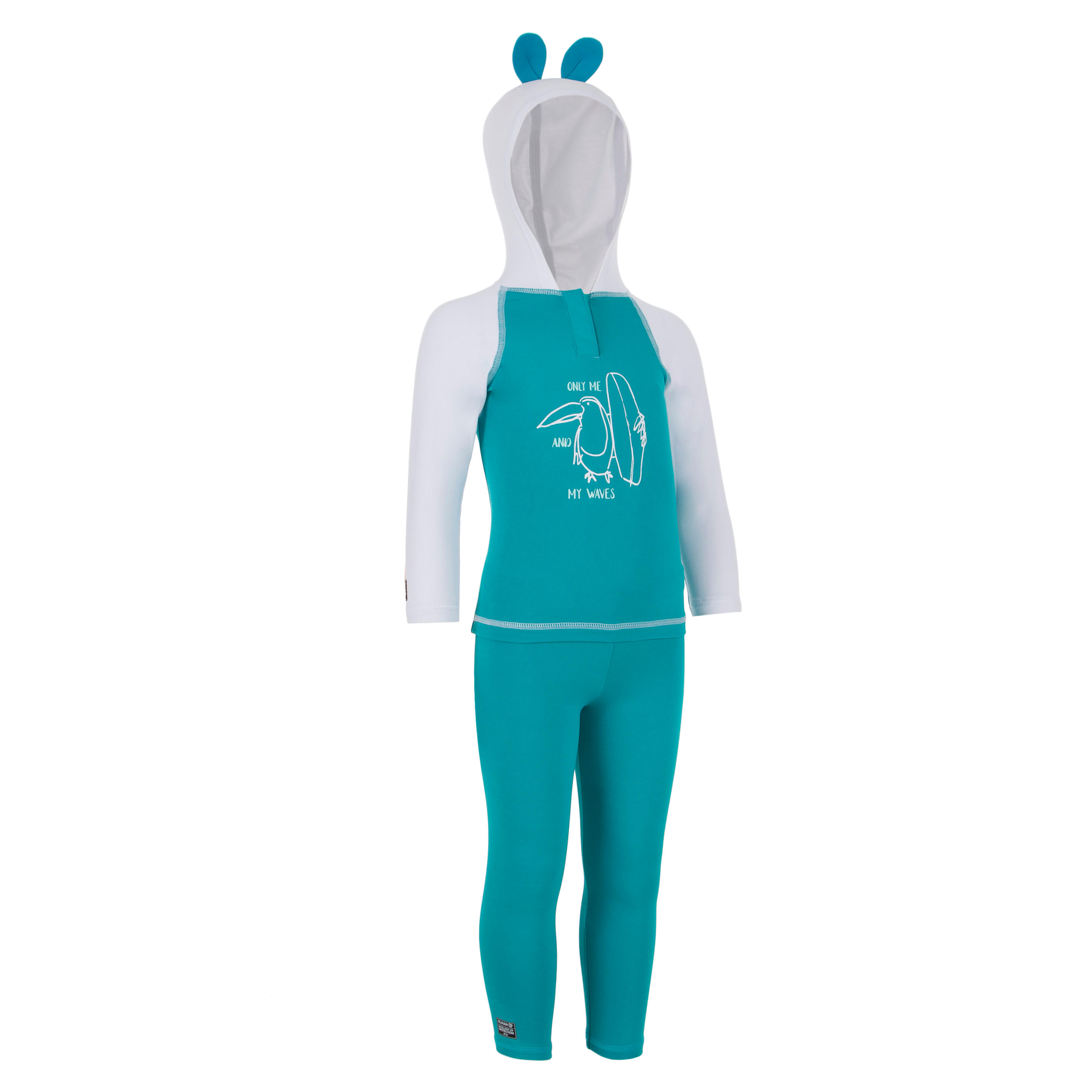 100 Baby UV-Protection T-Shirt with Hood - Turquoise 3/6