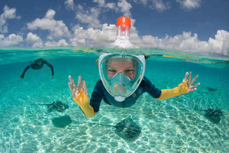 Easybreath 500 Junior (6-10 tahun) masker snorkeling permukaan biru terang