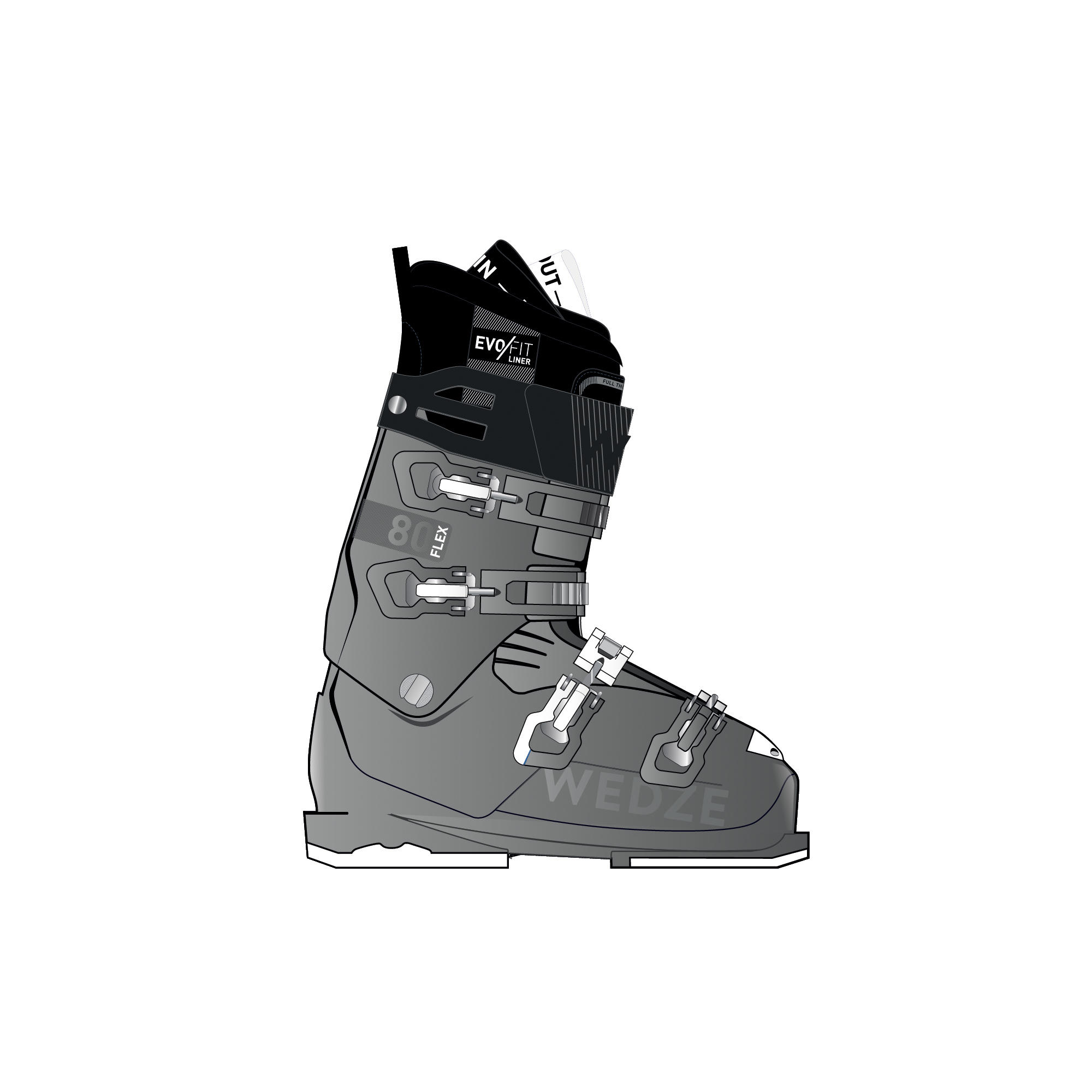 Seconde vie - CHAUSSURES DE SKI DE PISTE FEMME EVOFIT 550 GRISES 10/10