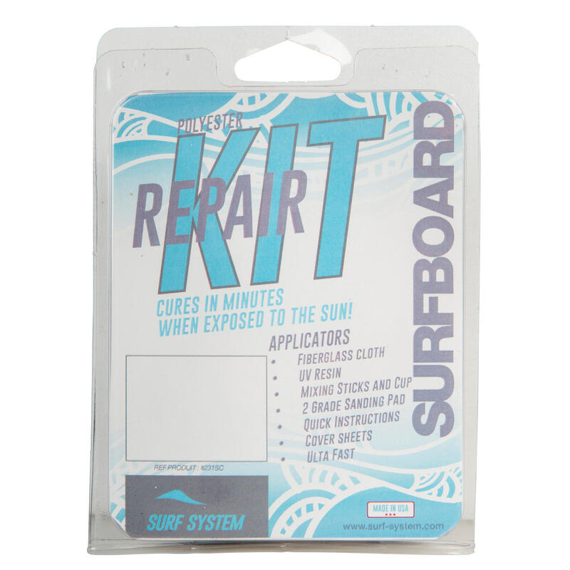 Kit de réparation pour planche de surf en résine polyester.