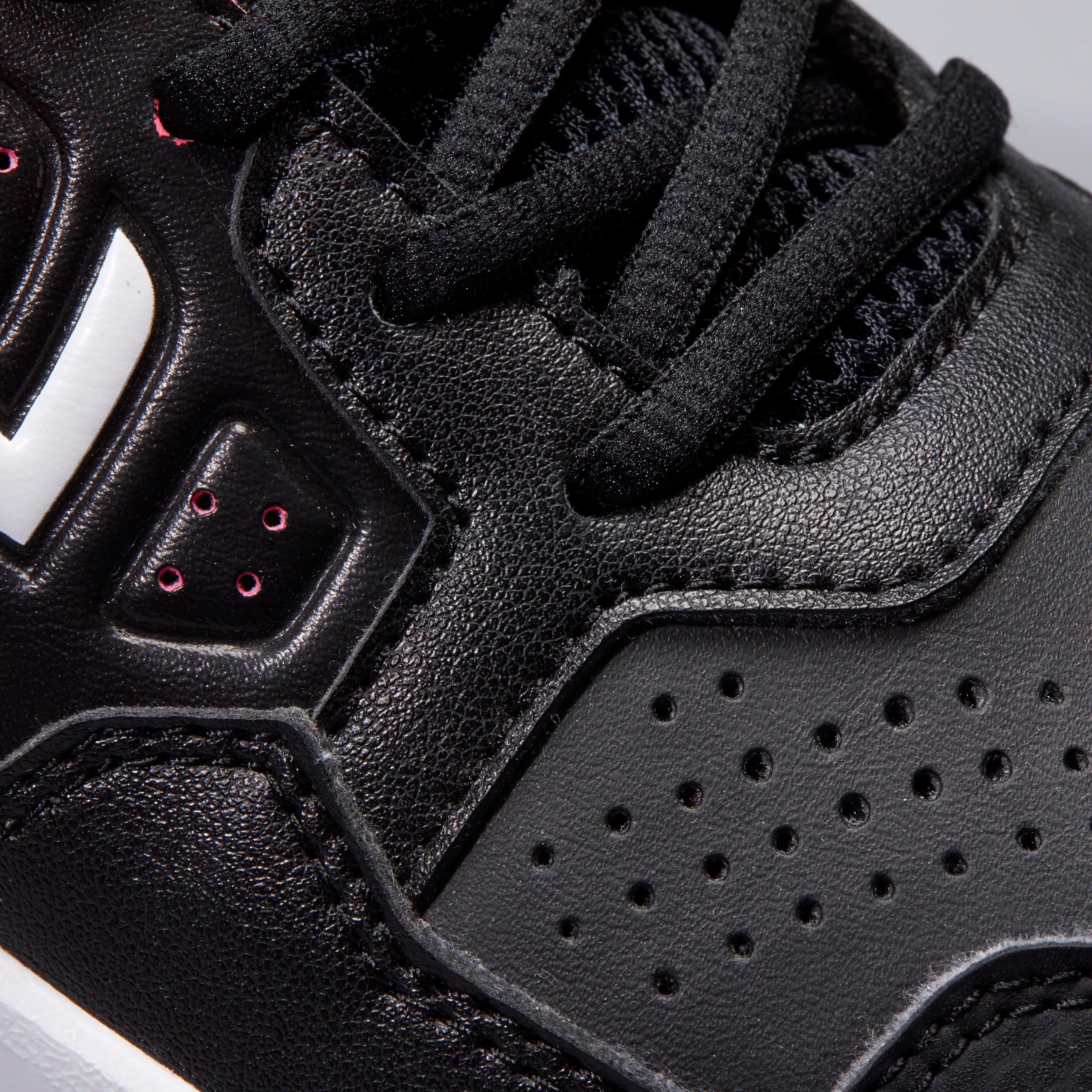 black and pink tennis shoes