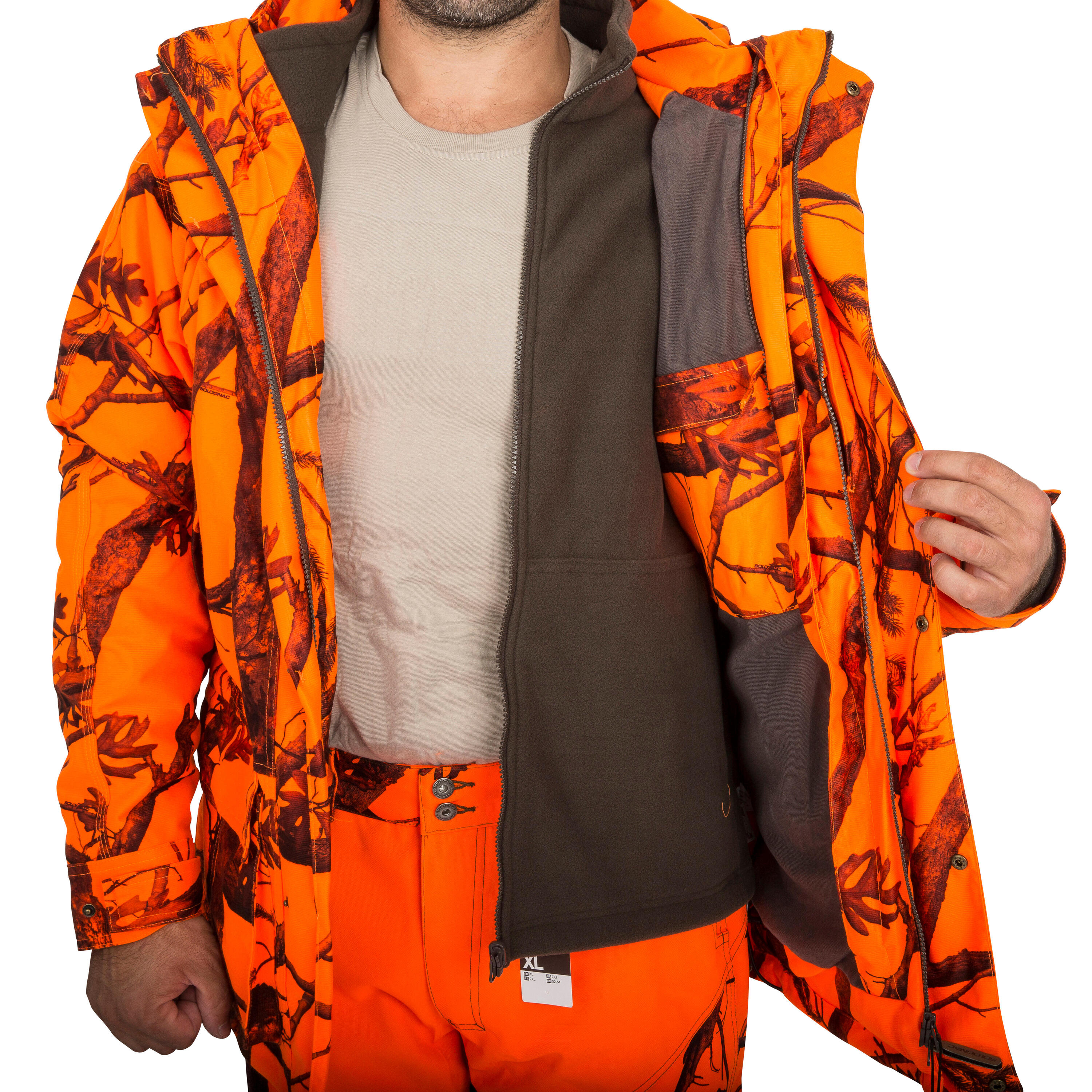 HUNTING 3-IN-1 WARM AND WATERPROOF JACKET 300 - FLUORESCENT CAMOUFLAGE 7/23