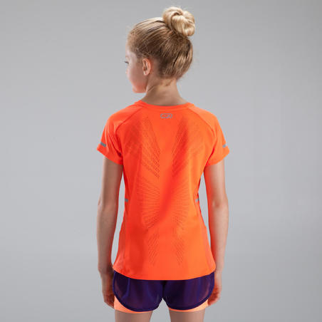 Дівчача легкоатлетична футболка Kiprun - Коралова/Червона