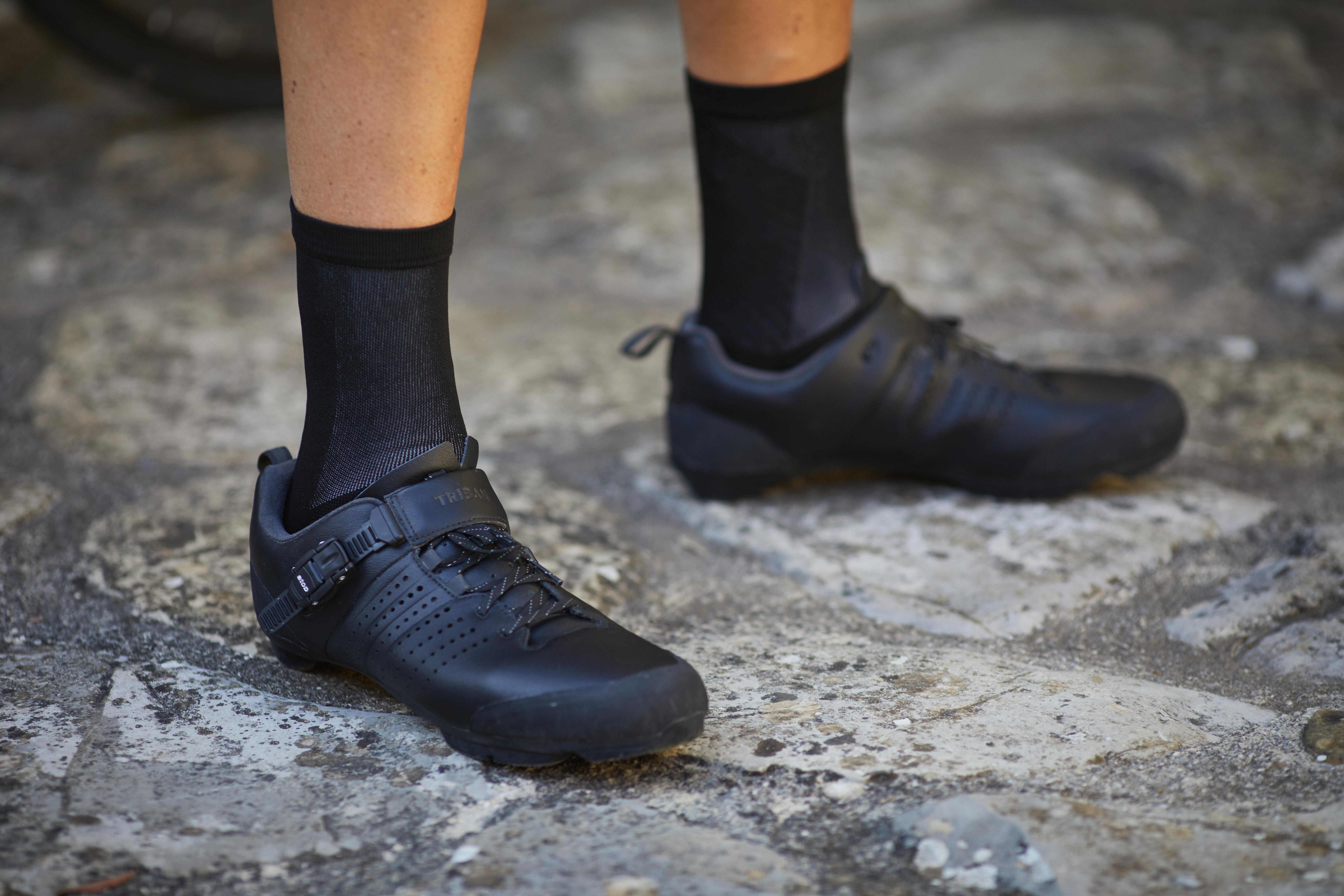 Leather Lace-Up Cycling Shoes - GRVL 520 SPD Black - TRIBAN