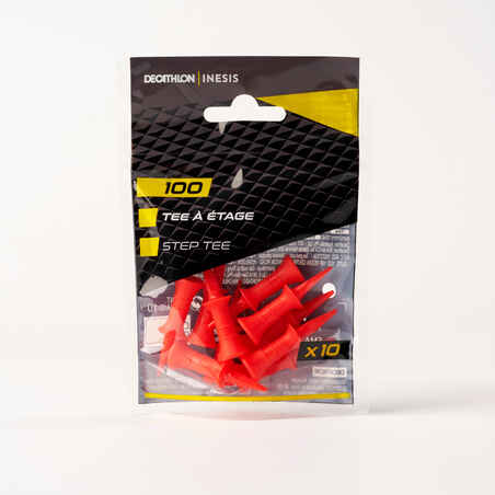 GOLF PLASTIC STEP TEES x10 24mm - INESIS 100 RED