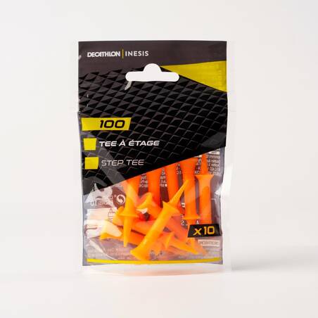 GOLF PLASTIC STEP TEES x10 37mm - INESIS 100 ORANGE