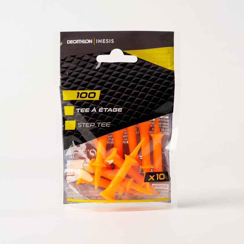 Tees golf x10 plastique à étage 37mm - INESIS 100 orange