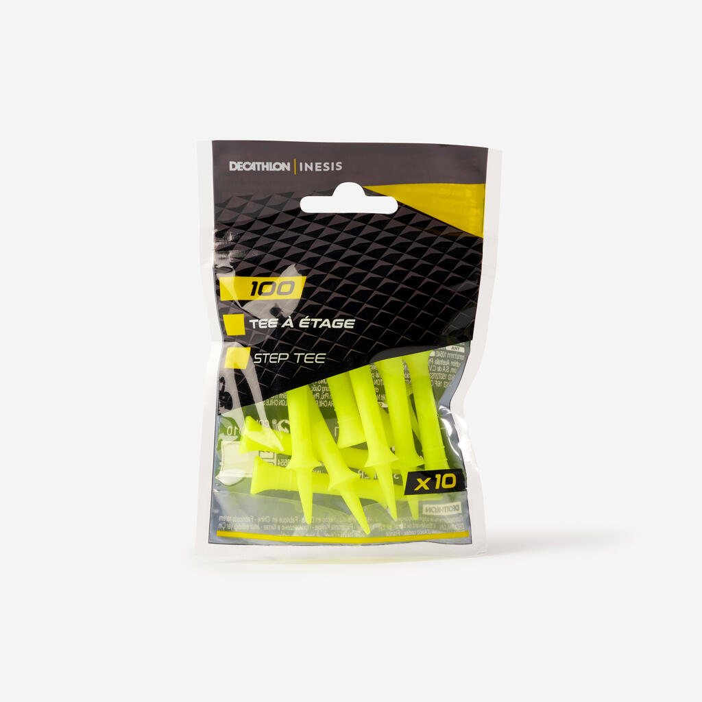 GOLF PLASTIC STEP TEES x10 46mm - INESIS 100 YELLOW