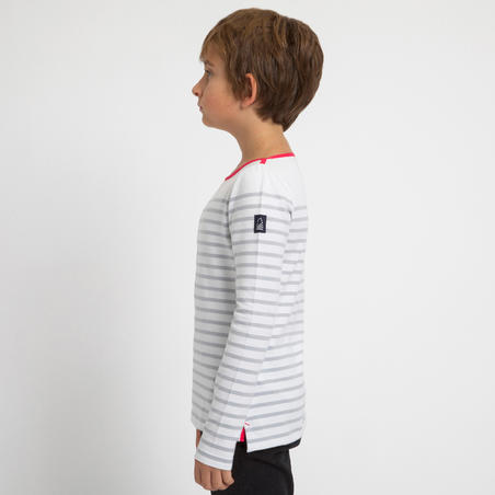 T-Shirt Manches longues - Marinière de voile Sailing 100 Fille Gris