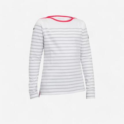 Camiseta vela manga larga marinera Niños Tribord Sailing 100 blanca rayas rosas