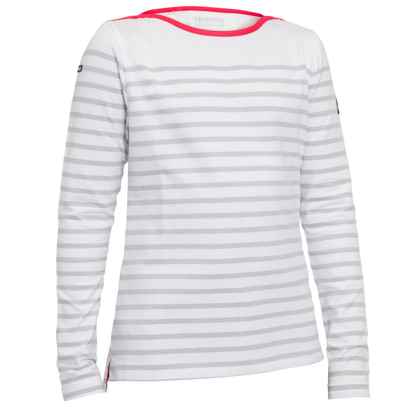 T-Shirt Manches longues - Marinière de voile Sailing 100 Fille Gris