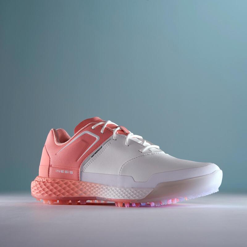 LADIES GRIP WATERPROOF GOLF SHOES WHITE AND PINK