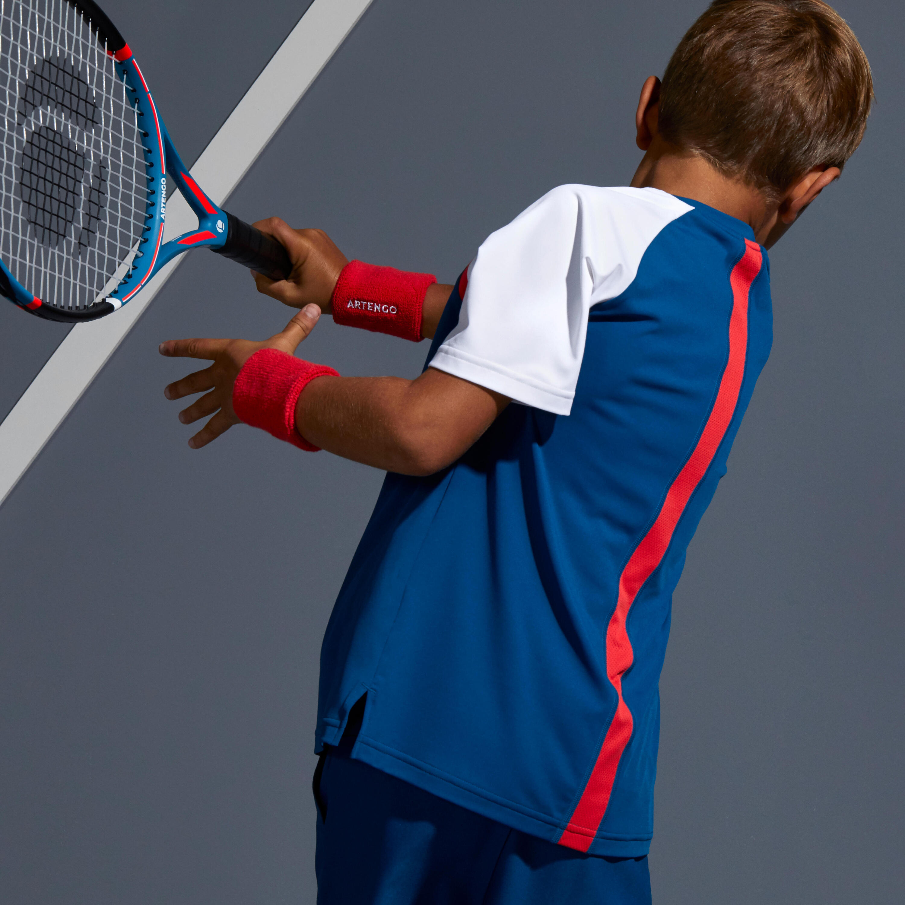 500 Kids' T-Shirt - Blue/Red 4/10
