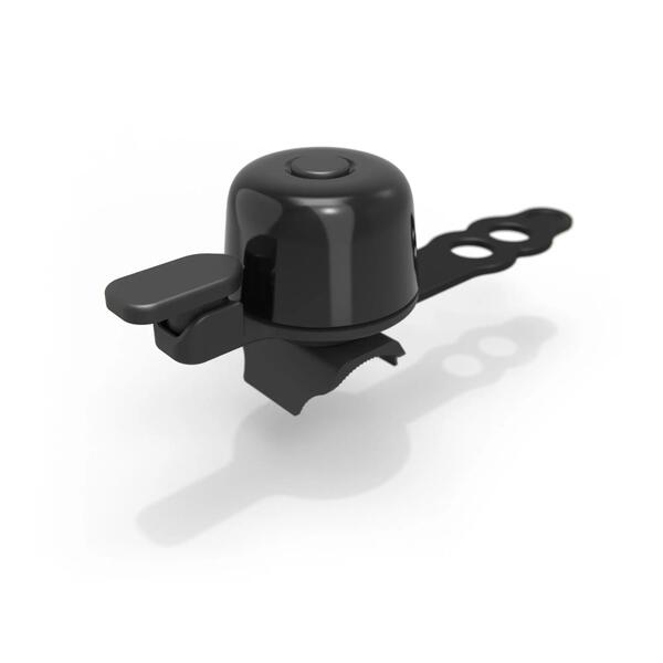 Compact steel bike bell with an elastic mounting band
