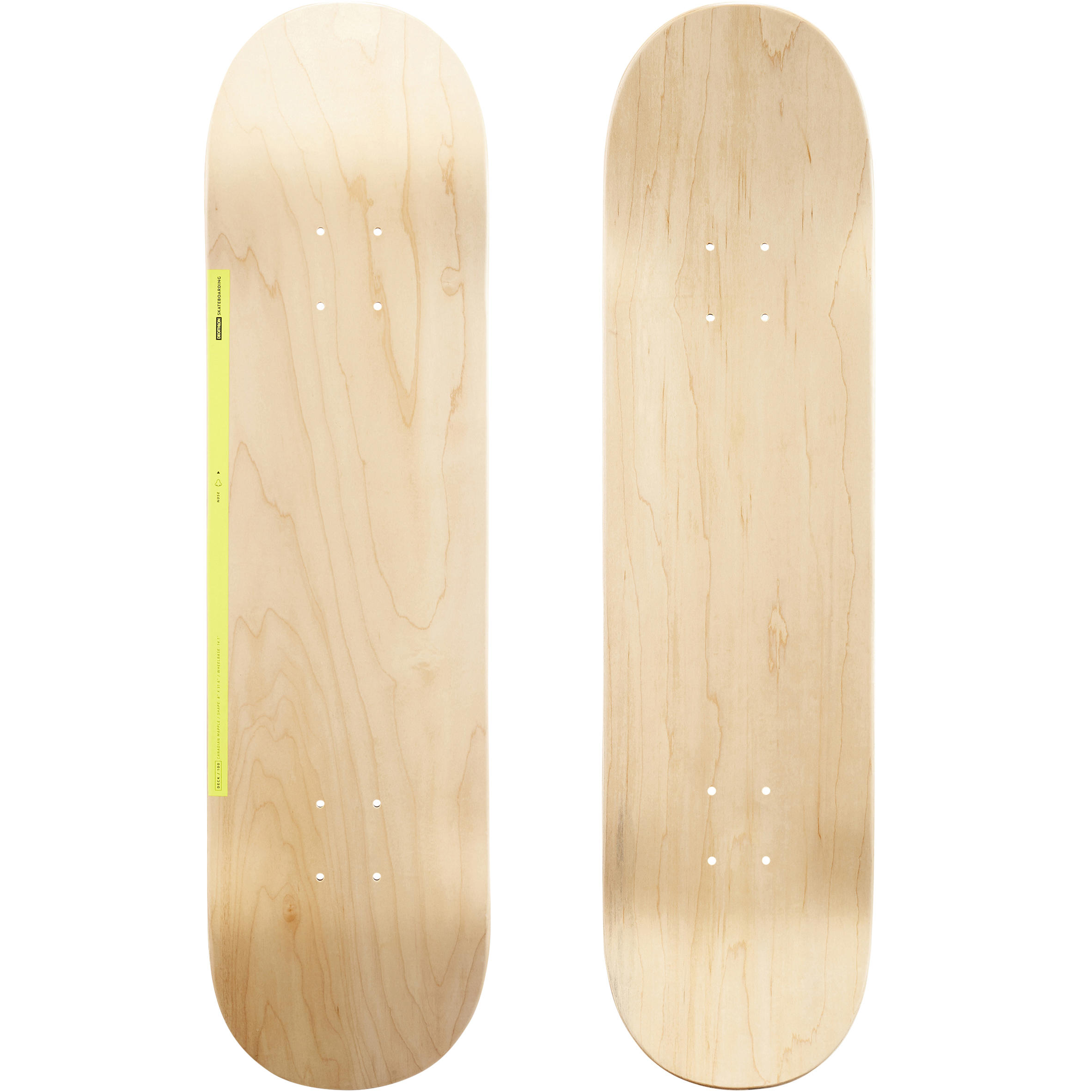 8" Skateboard Deck 100 - Wood/Yellow