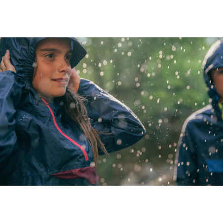 Children's hiking raincoat MH100 navy and pink ages 7-15