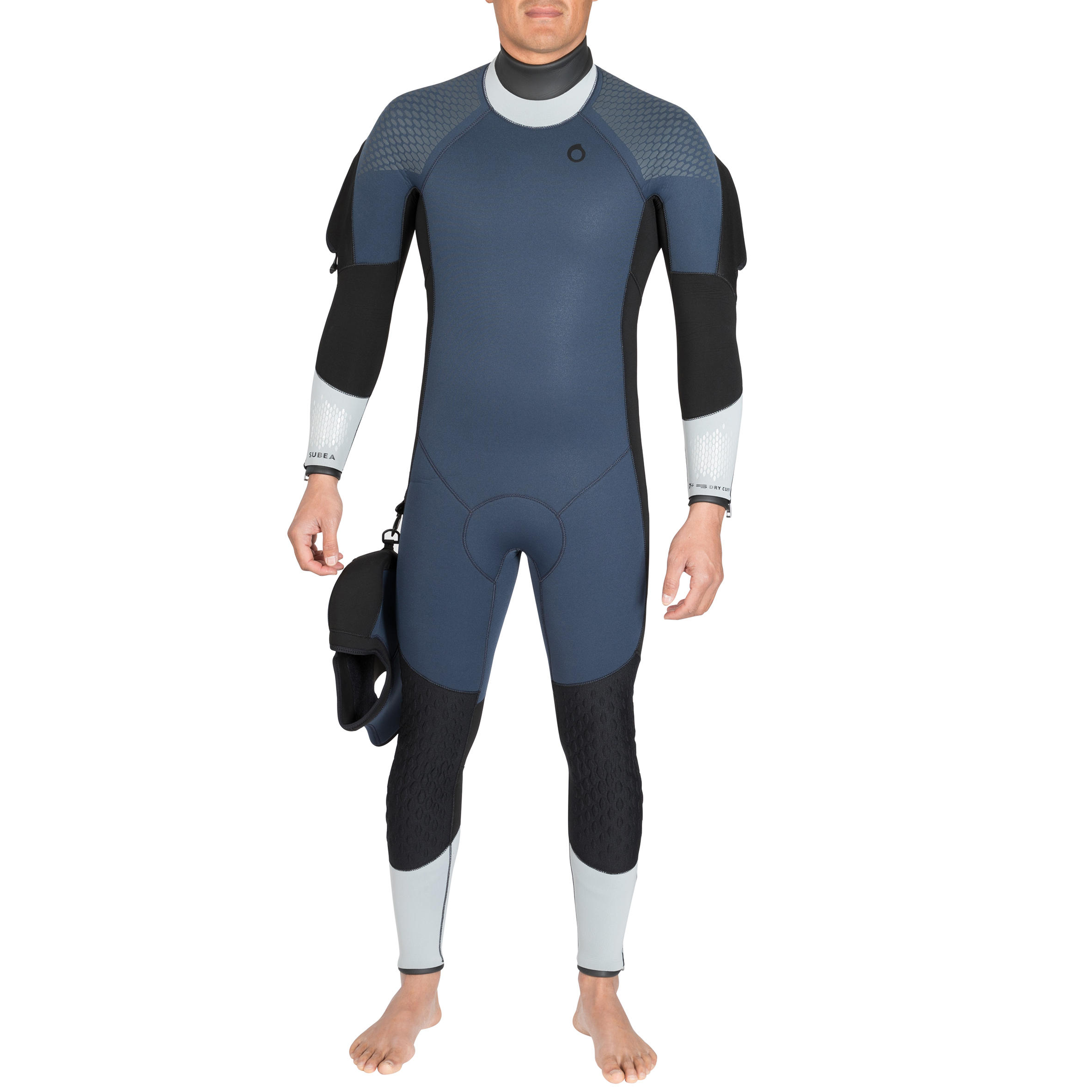 Men's diving semi-dry wetsuit 7 mm neoprene blue grey 3/11