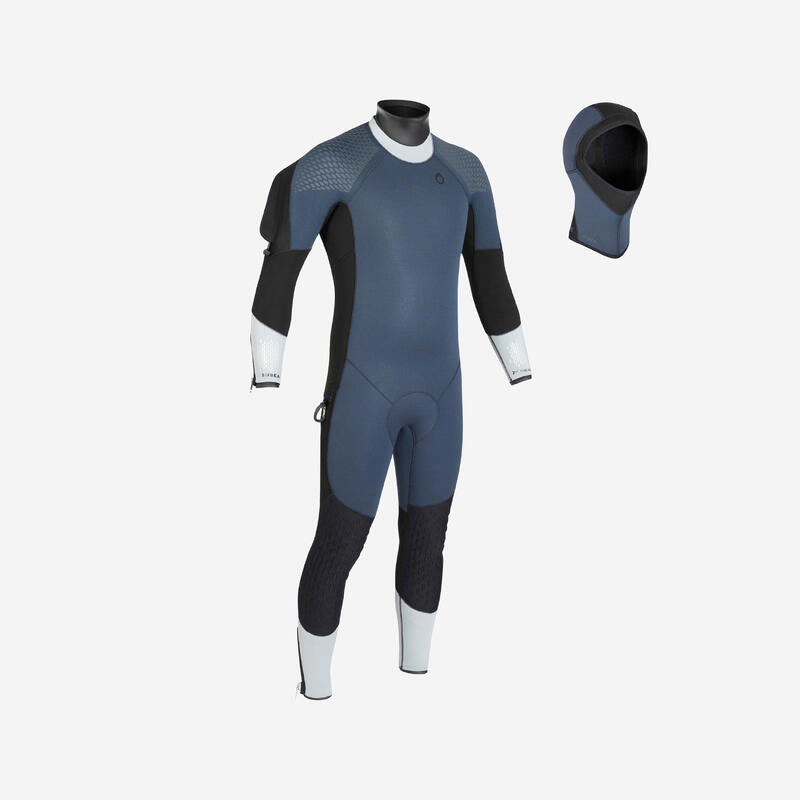 Men's diving semi-dry wetsuit 7 mm neoprene blue grey