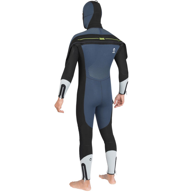 Men's diving semidry wetsuit 7 mm neoprene blue grey Decathlon