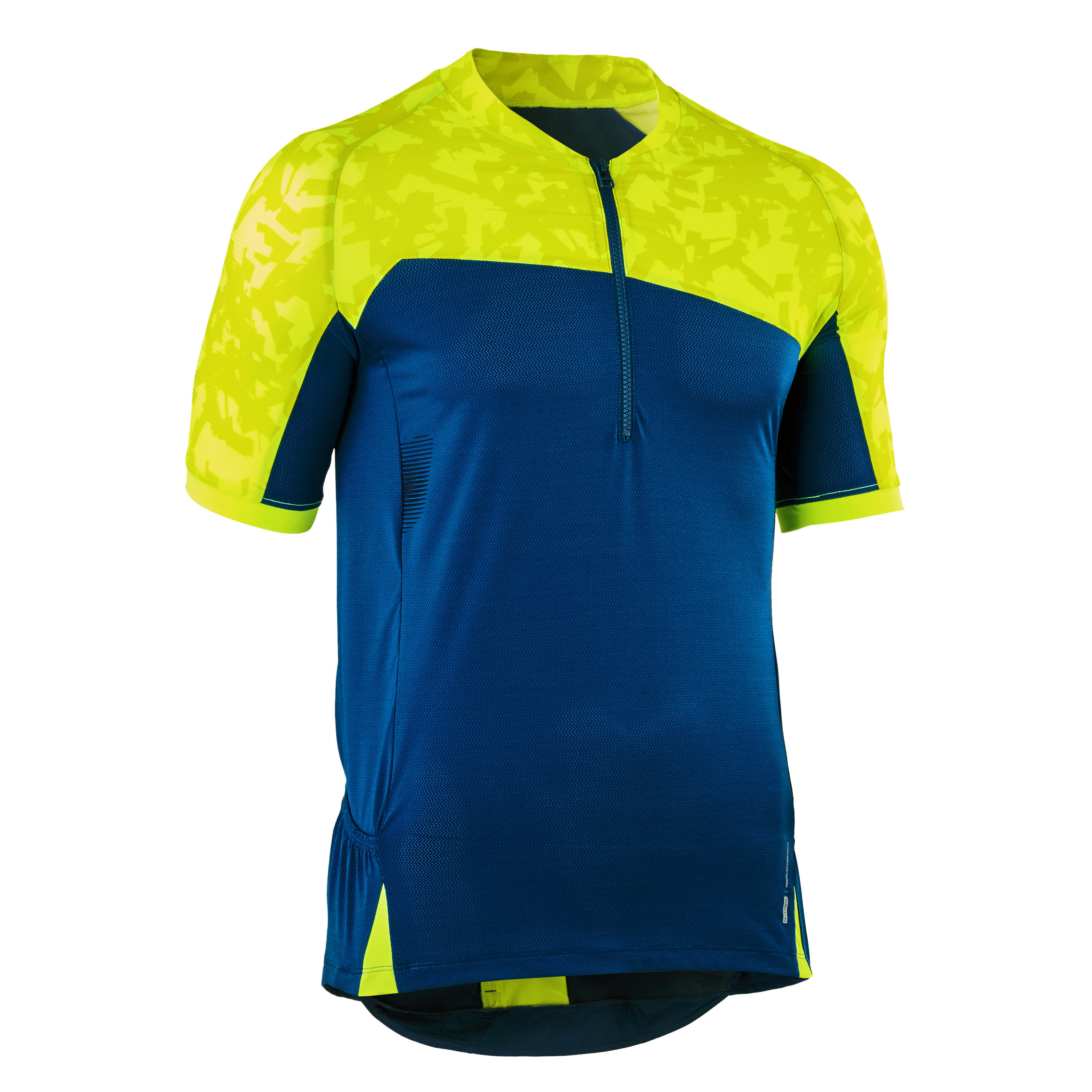 MAILLOT MANCHES COURTES VTT ST 500 BLEU ET JAUNE POUR HOMME - Rockrider