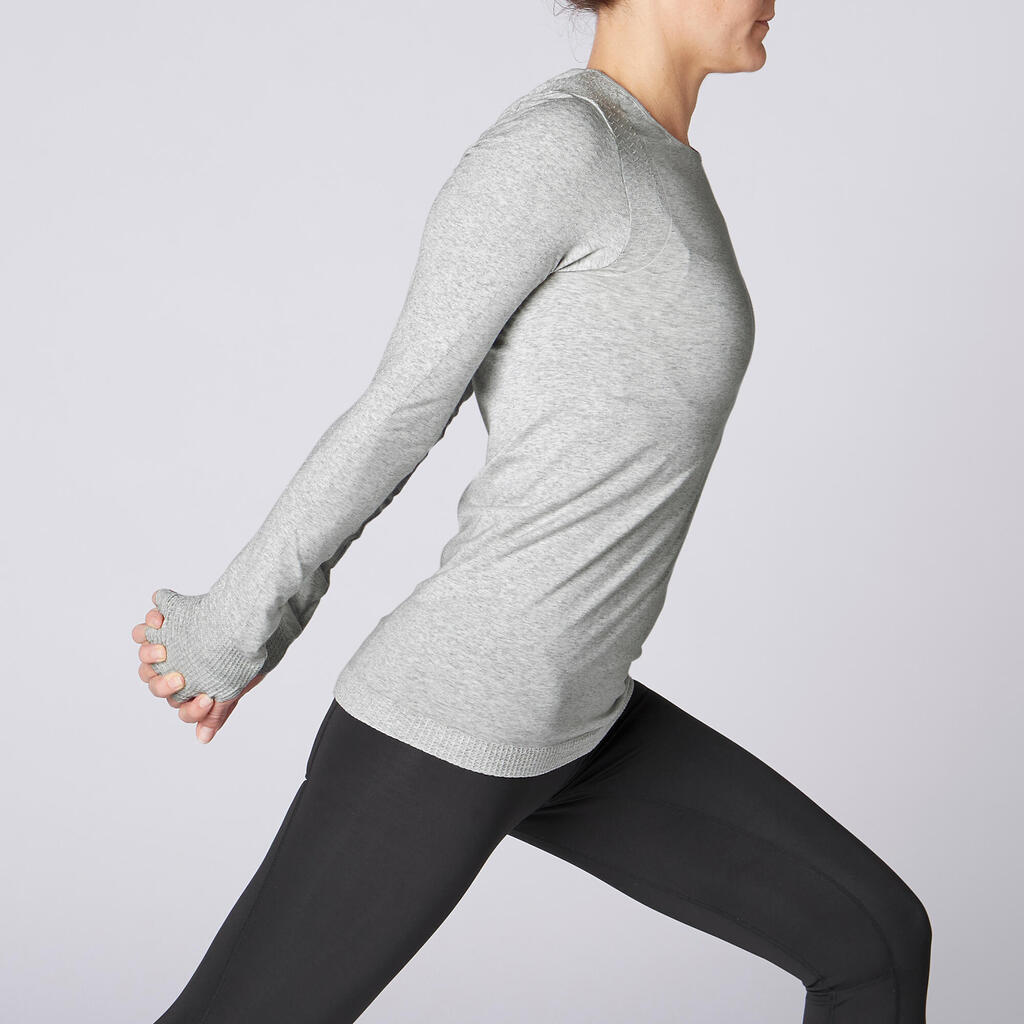Langarmshirt Yoga Damen dunkelgrau