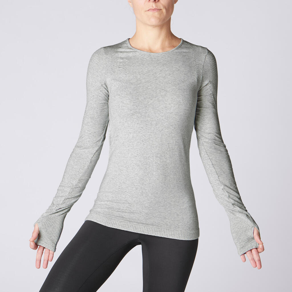 Langarmshirt Yoga Damen dunkelgrau
