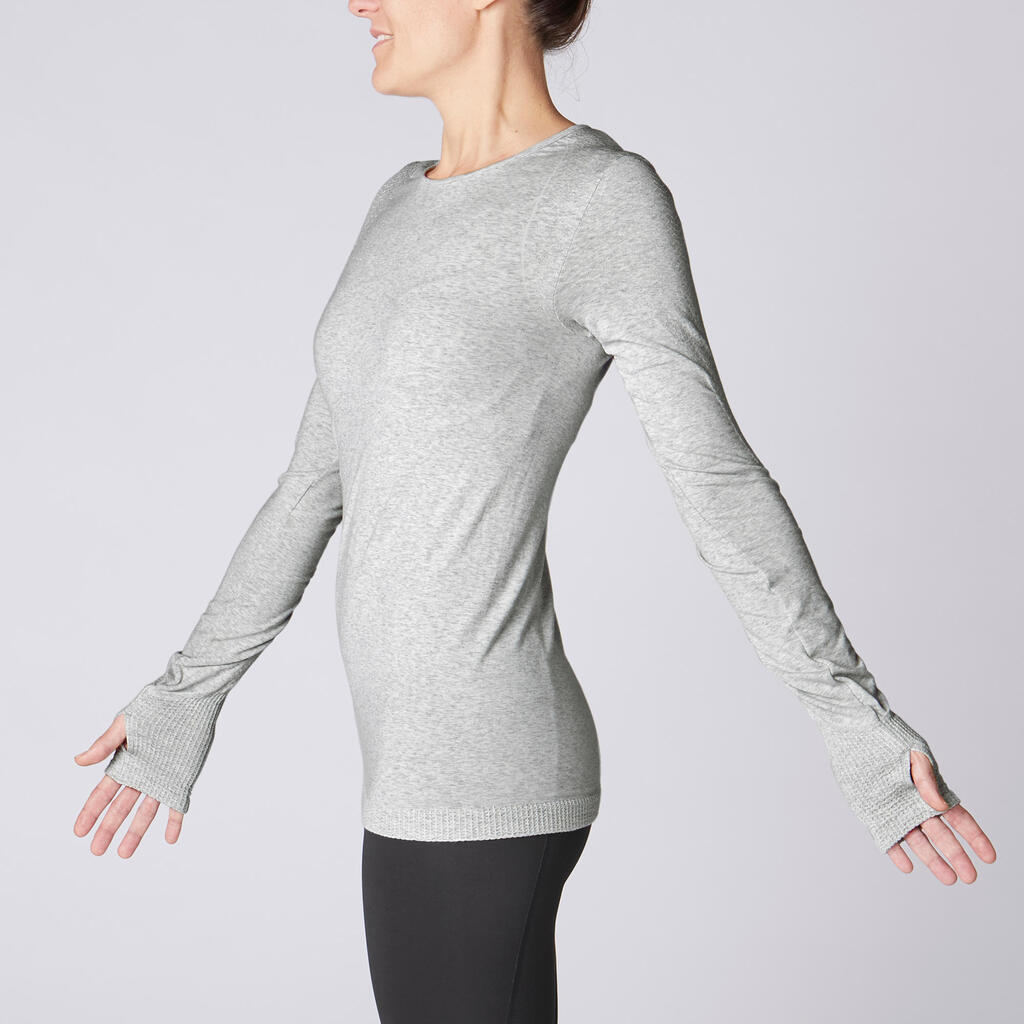 Langarmshirt Yoga Damen dunkelgrau