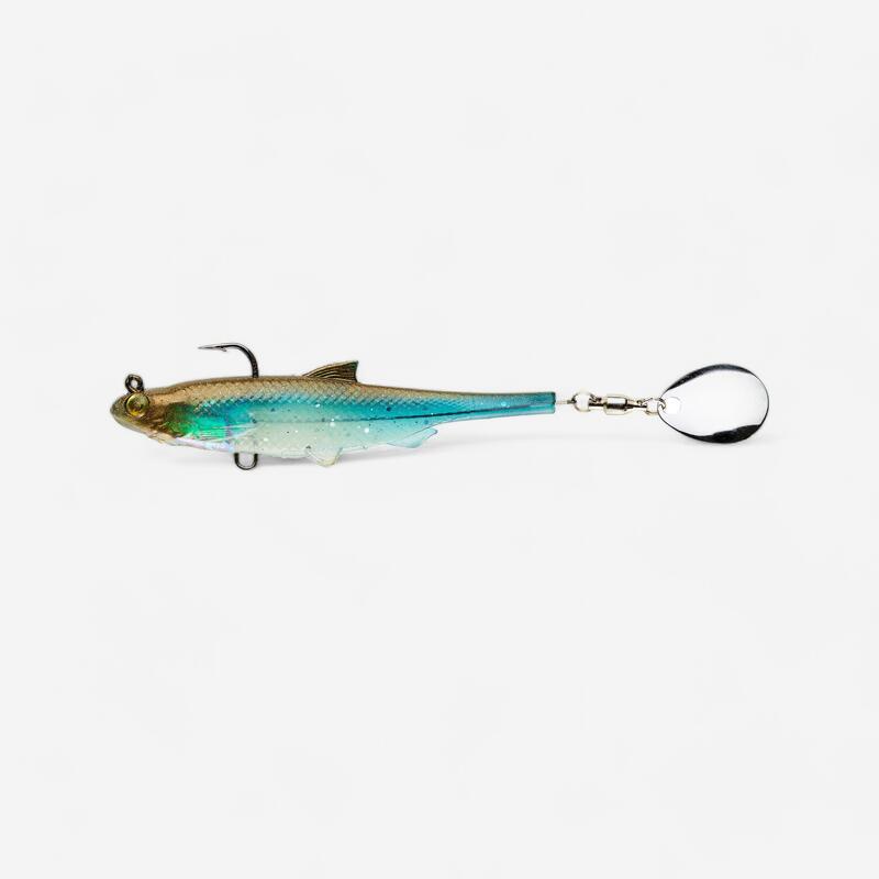 Gummiköder Shad mit Spinnerblatt Roachspin 70 blauer Rücken Spinnfischen