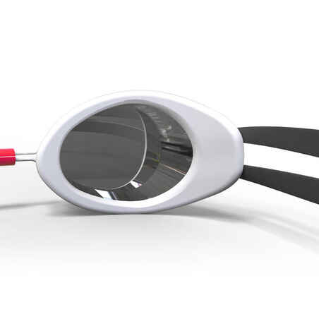 Švediški plaukimo akiniai „900“, balti, raudoni, veidrodiniais lęšiais