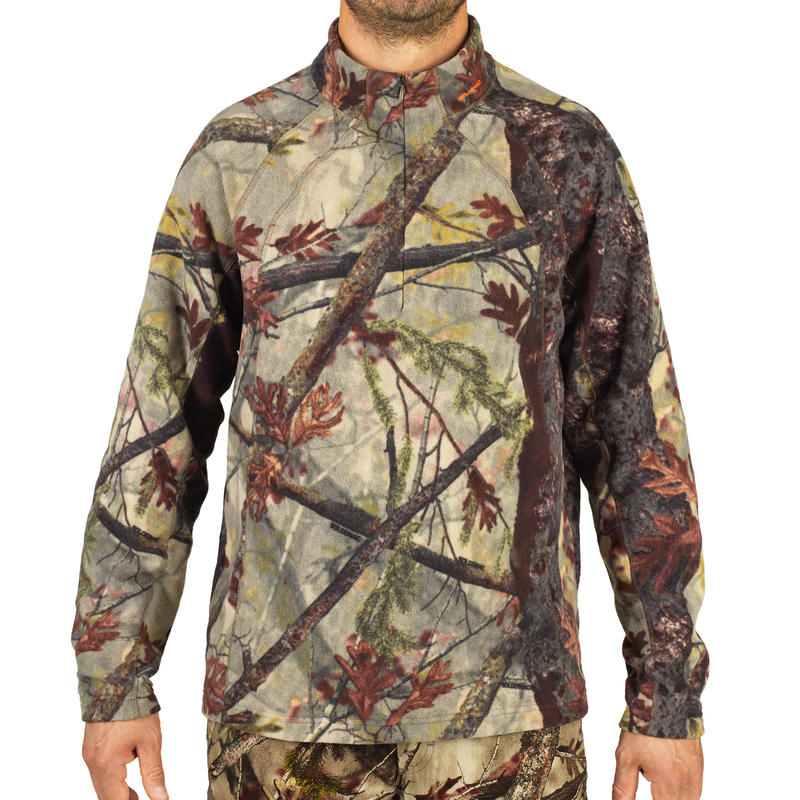 100 Silent Hunting Fleece - Woodland Camo - Decathlon