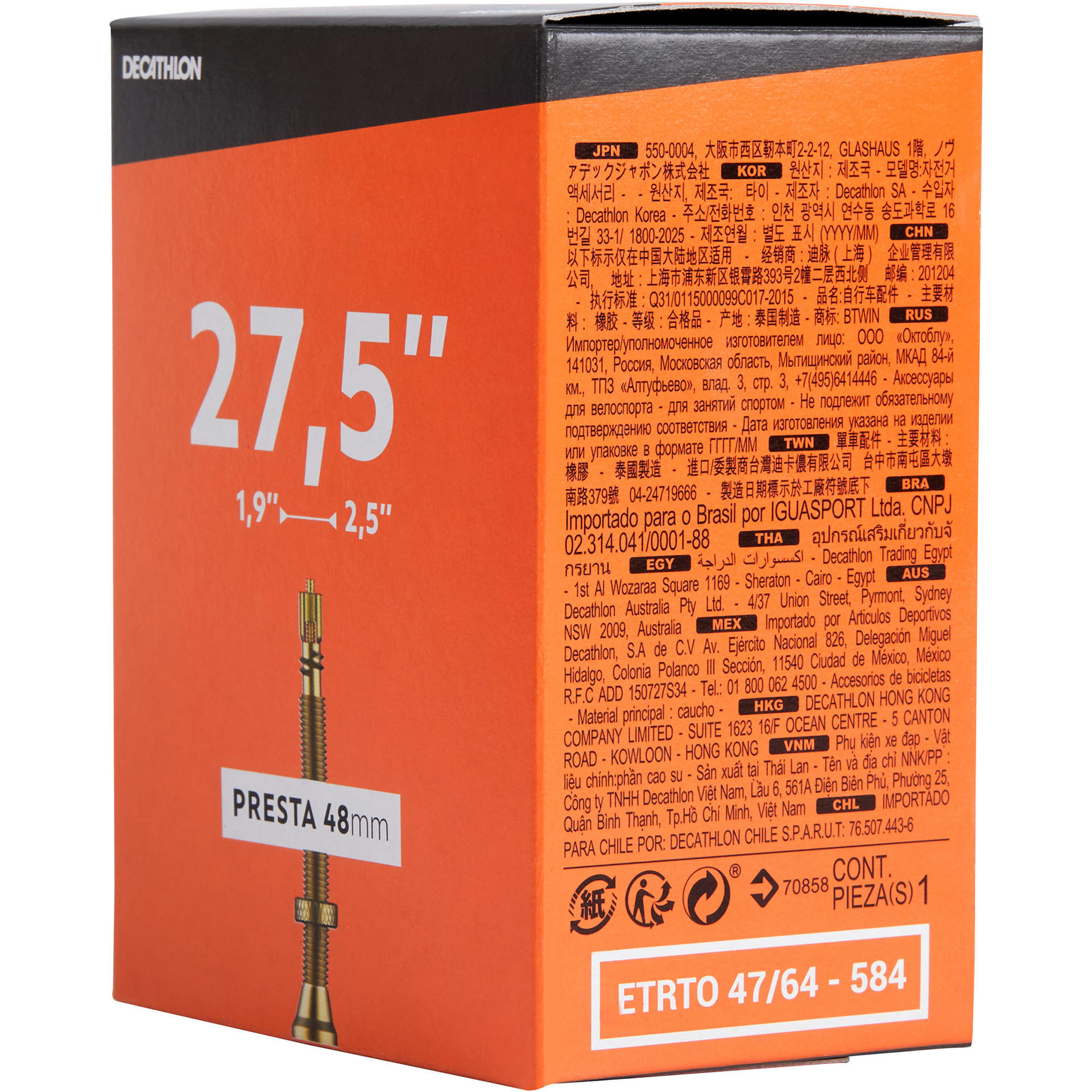 Chambre à air 27,5x1,9/2,5 valve presta 48mm - Mobilité urbaine et outdoor - Mobilité urbaine - DECATHLON-Decathlon PRO - Clubs - Entreprises -