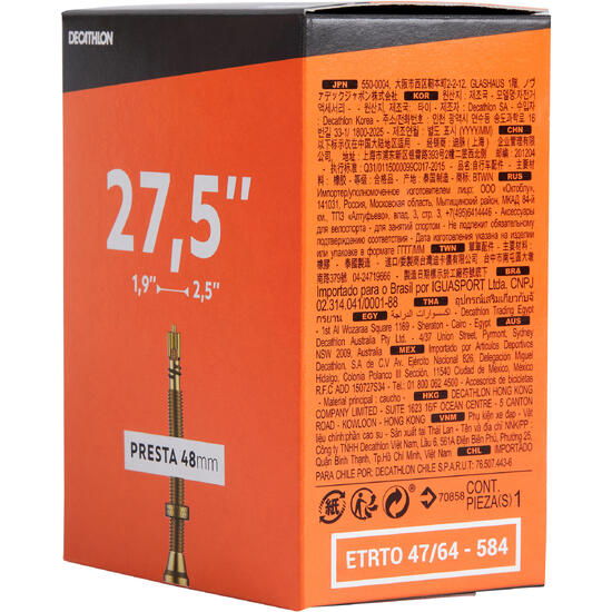 Fahrradschlauch 27,5 Zoll × 1,9/2,5 französisches Ventil (Presta) 48 mm