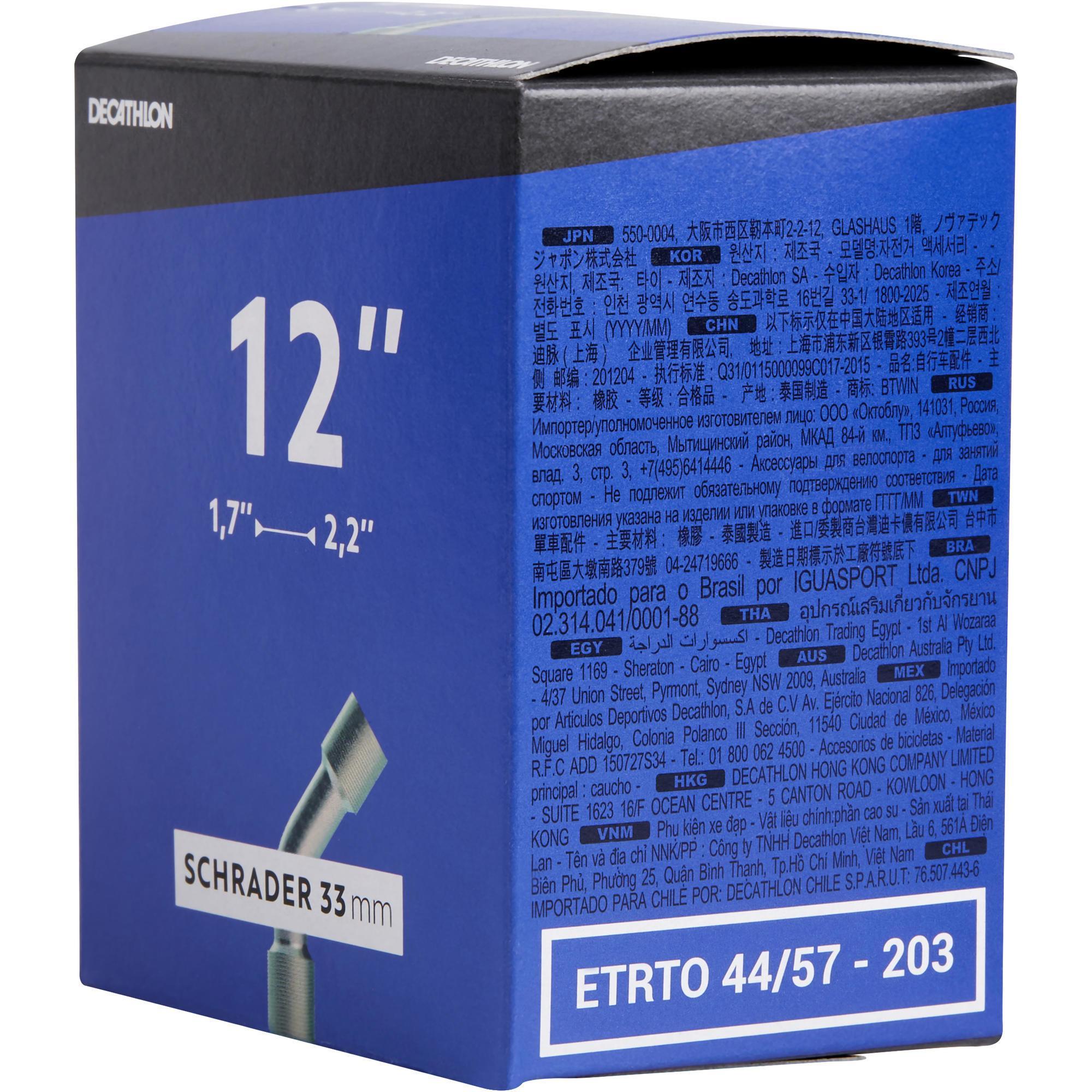 Chambre A Air Velo 12 1 2 2 1 4 Zk1 Valve Schrader 34mm Velo