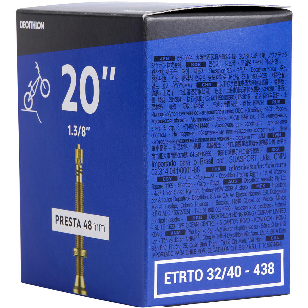 20 x 1,3/8 col. / ETRTO 32-40 / 438-451 BMX kamera su „Presta“ ventiliu