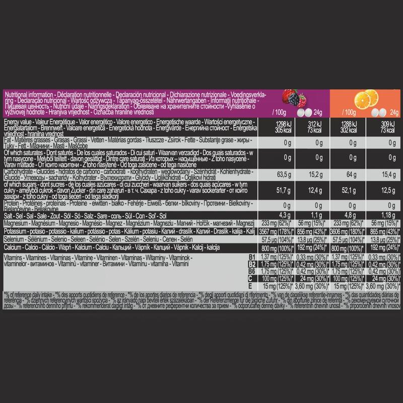 Bebida isotónica pastilhas efervescentes laranja (x10) e Frutos vermelhos (x5)