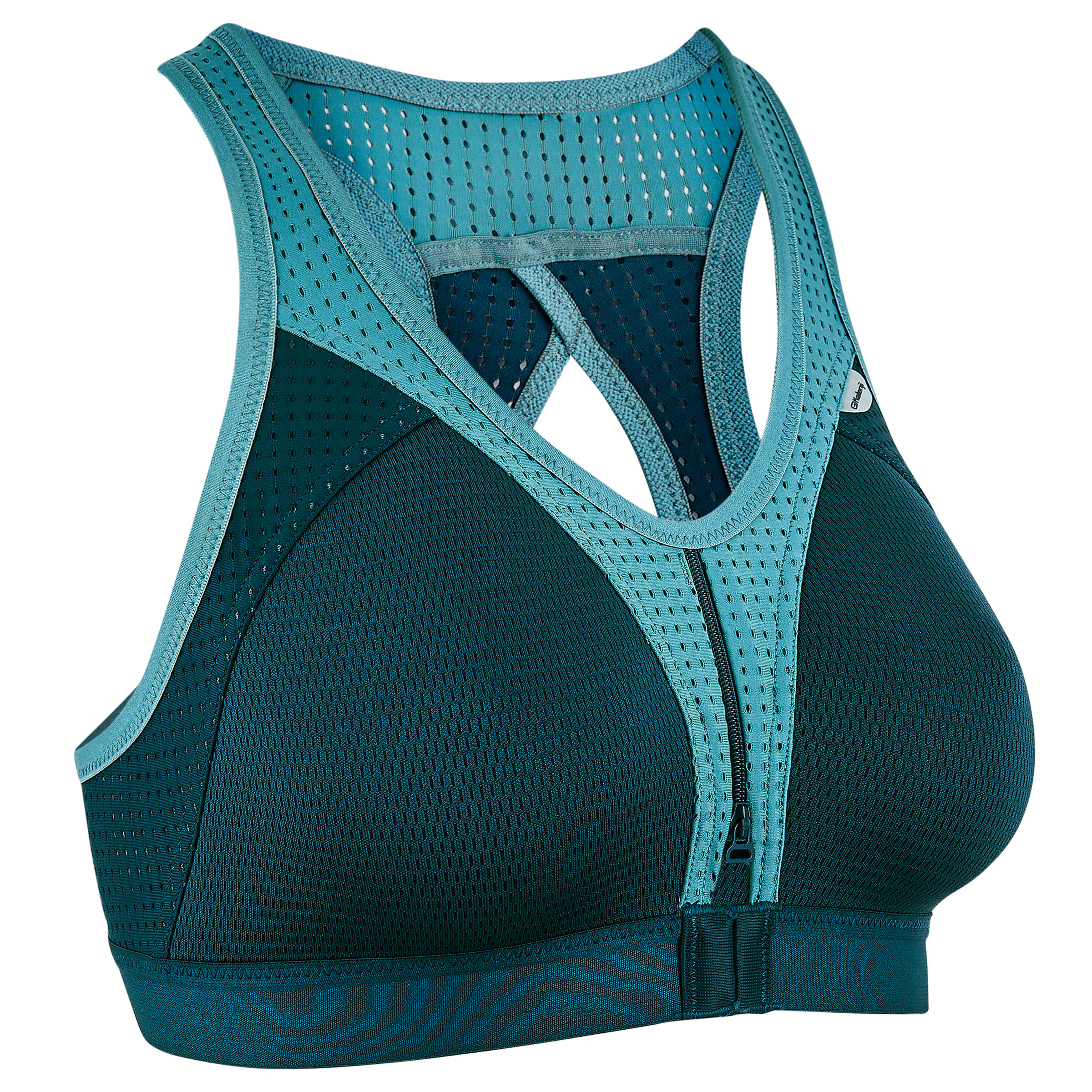 KALENJI EASY ZIP RUNNING SPORTS BRA
BLUE GREY/TURQUOISE