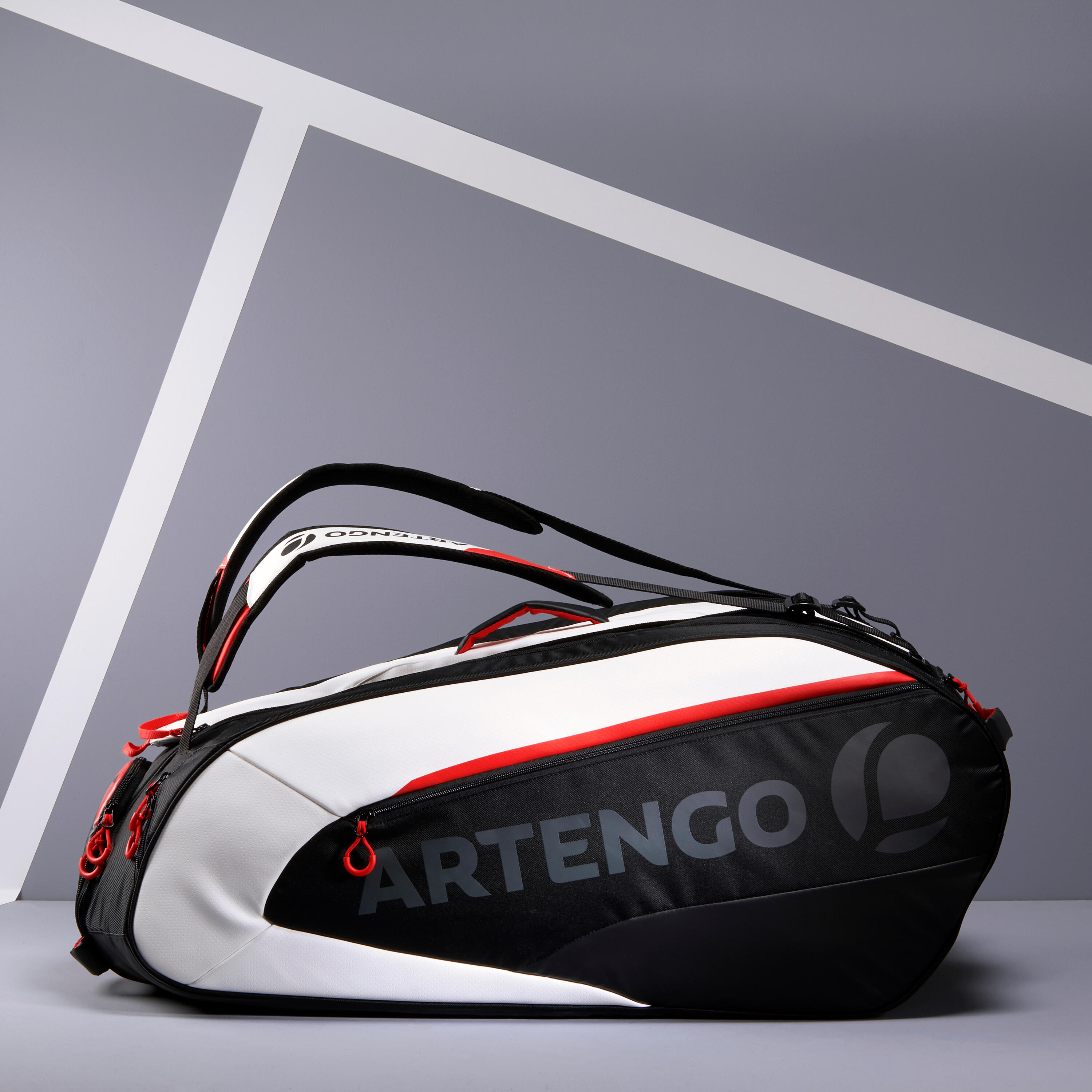 Insulated 12-Racket Tennis Bag XL Pro - Black / White / Red 3/13