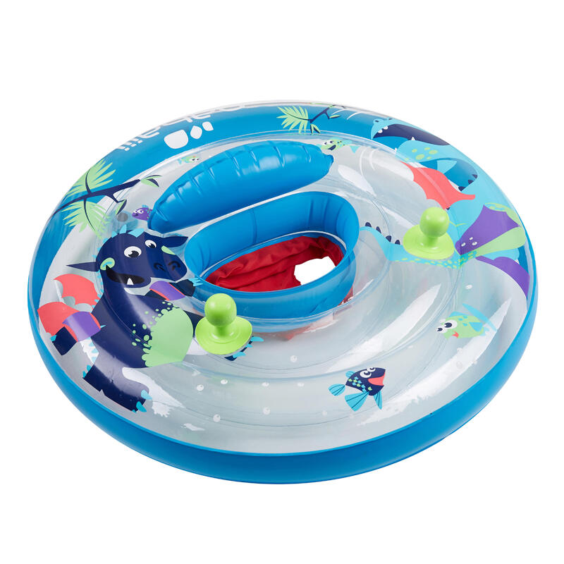 Baby's inflatable pool ring, seat and handles for infants 7- 15 kg transparent