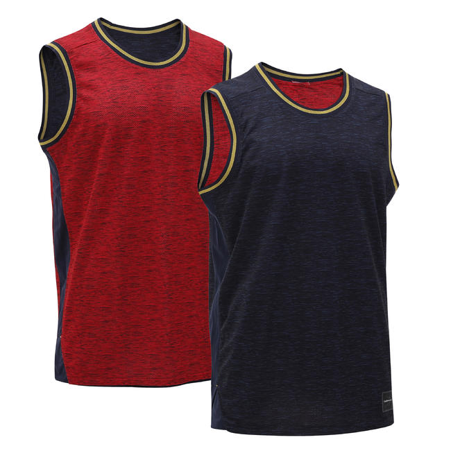 Intermediate Sleeveless Reversible Basketball Jersey Black/Red