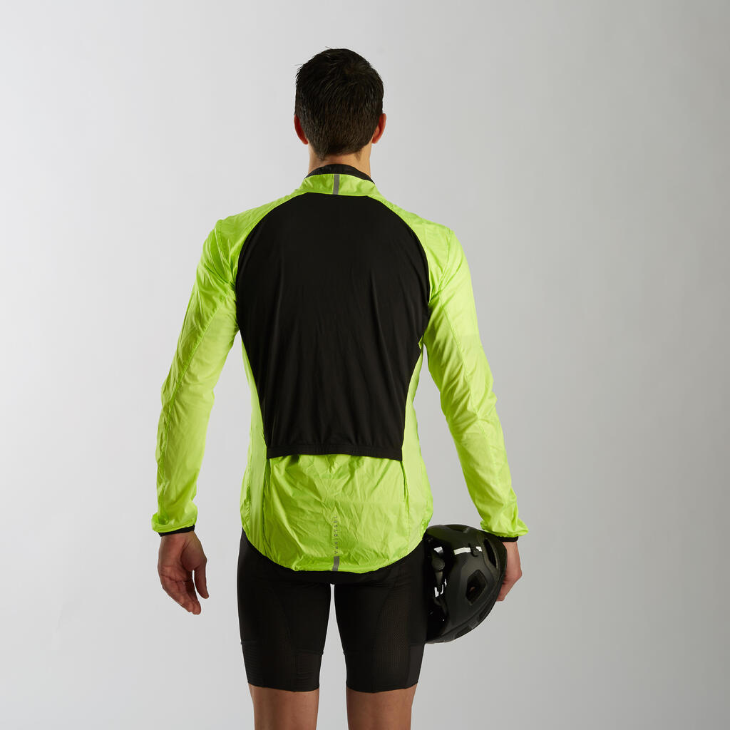 CORTAVIENTO CICLISMO RUTA HOMBRE MANGA LARGA ULTRALIGHT AMARILLO