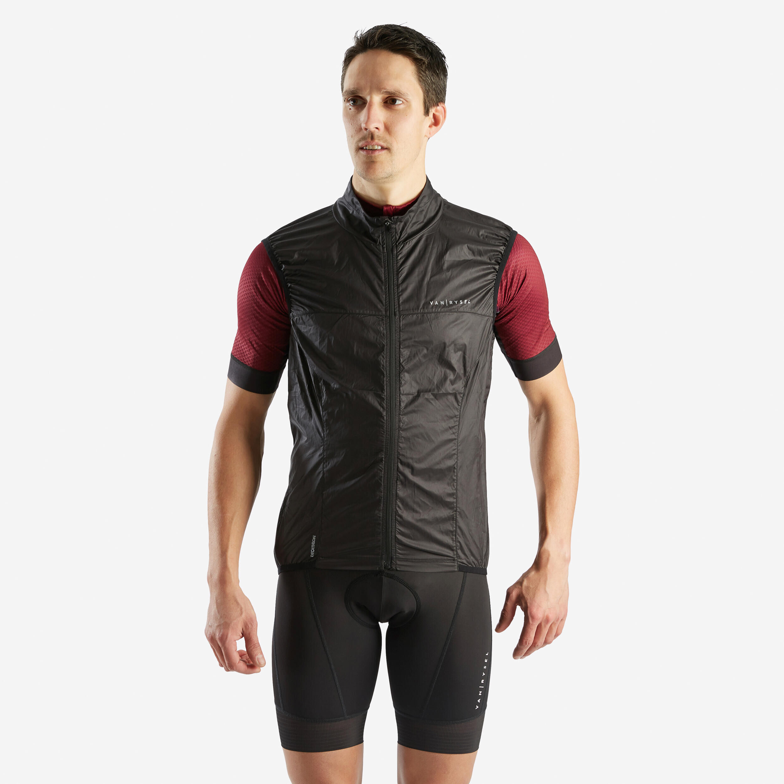 VAN RYSEL Men's Sleeveless Ultra-Light Road Cycling Windbreaker Racer - Black