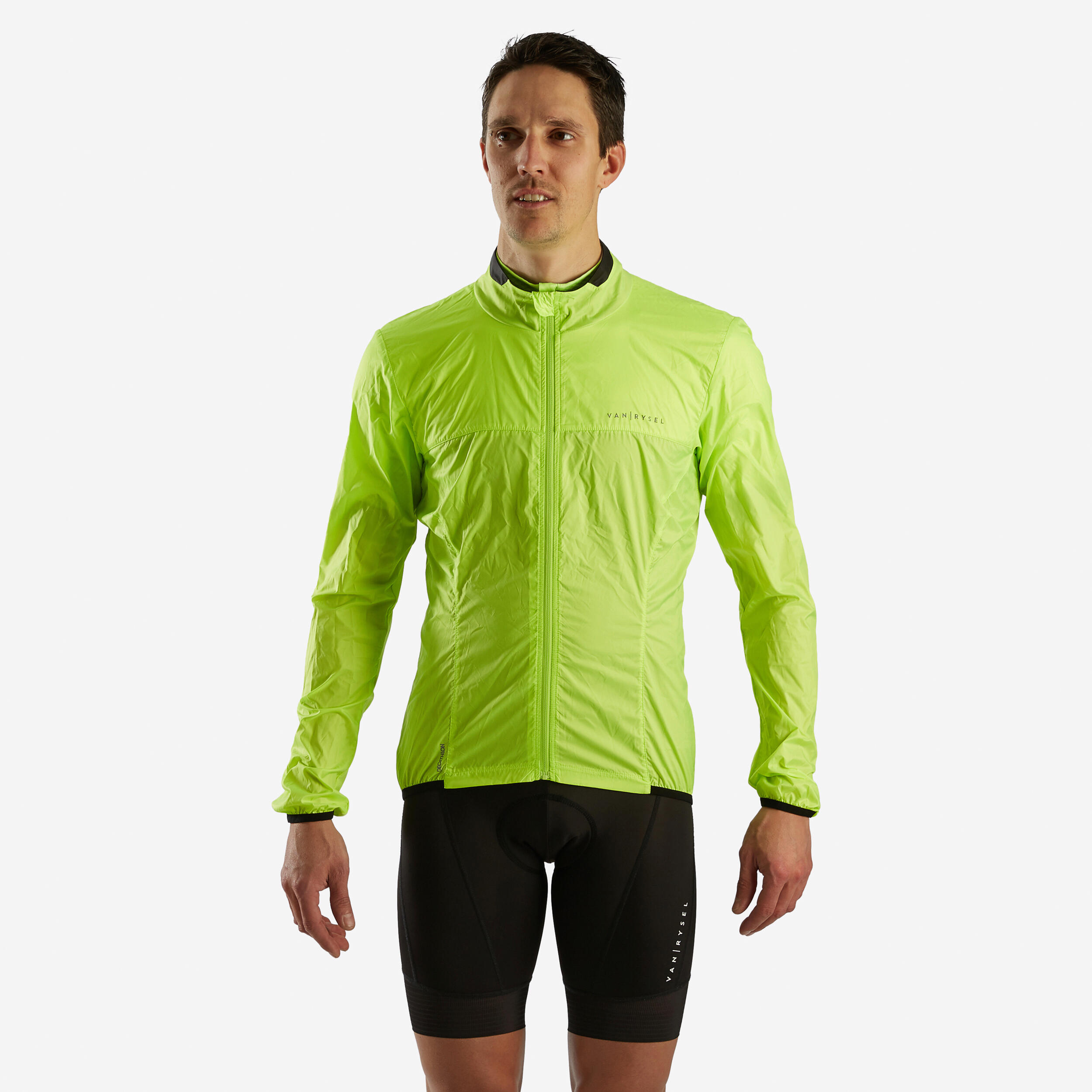Men s Long Sleeved Ultra Light Road Cycling Windbreaker Racer Yellow Decathlon