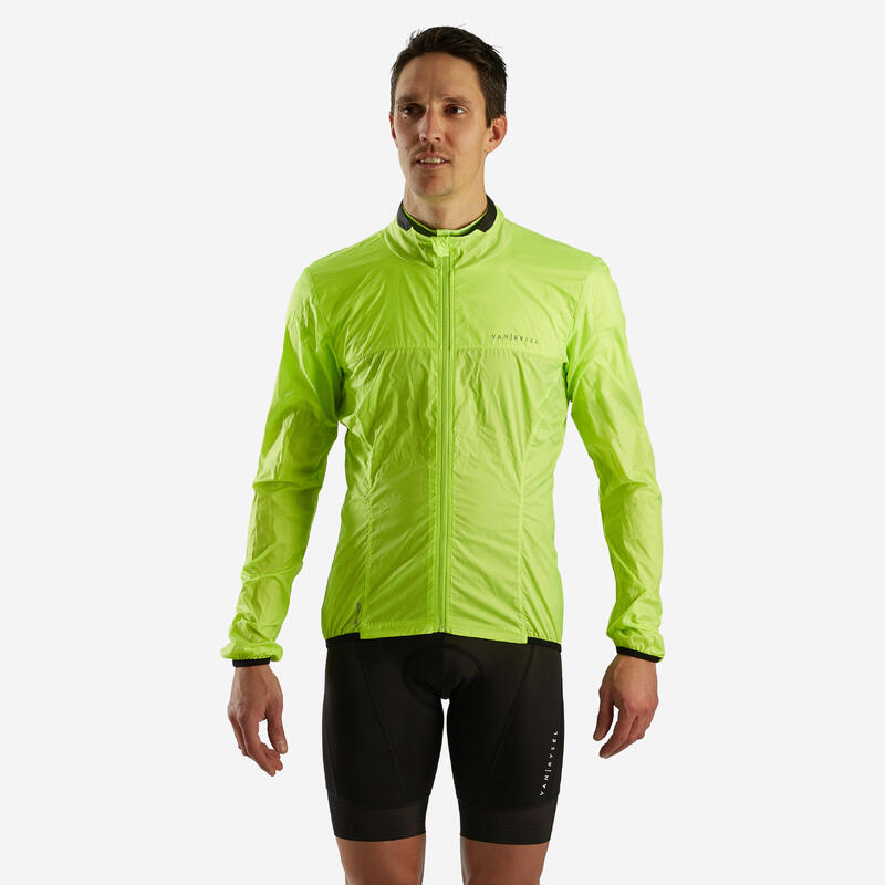 COUPE-VENT VELO ROUTE MANCHES LONGUES HOMME - RACER ULTRA-LIGHT JAUNE