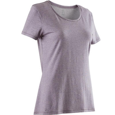 T-shirt 500 regular fit pilates en lichte gym dames gemêleerd zachtpaars