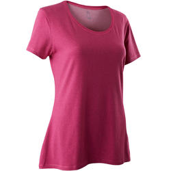 T-Shirt 500 regular Pilates Gym douce femme rose foncé chiné
