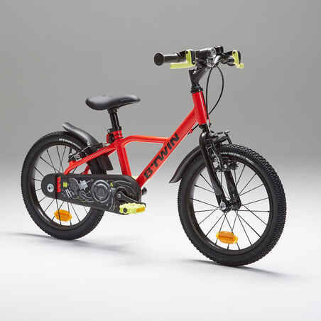 Kids' 16-inch, chain guard, easy-braking bike, red