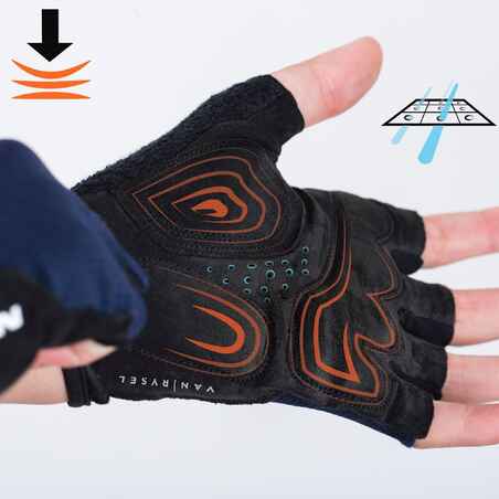 Guantes ciclismo carretera cortos verano Triban Roadr 500 negro