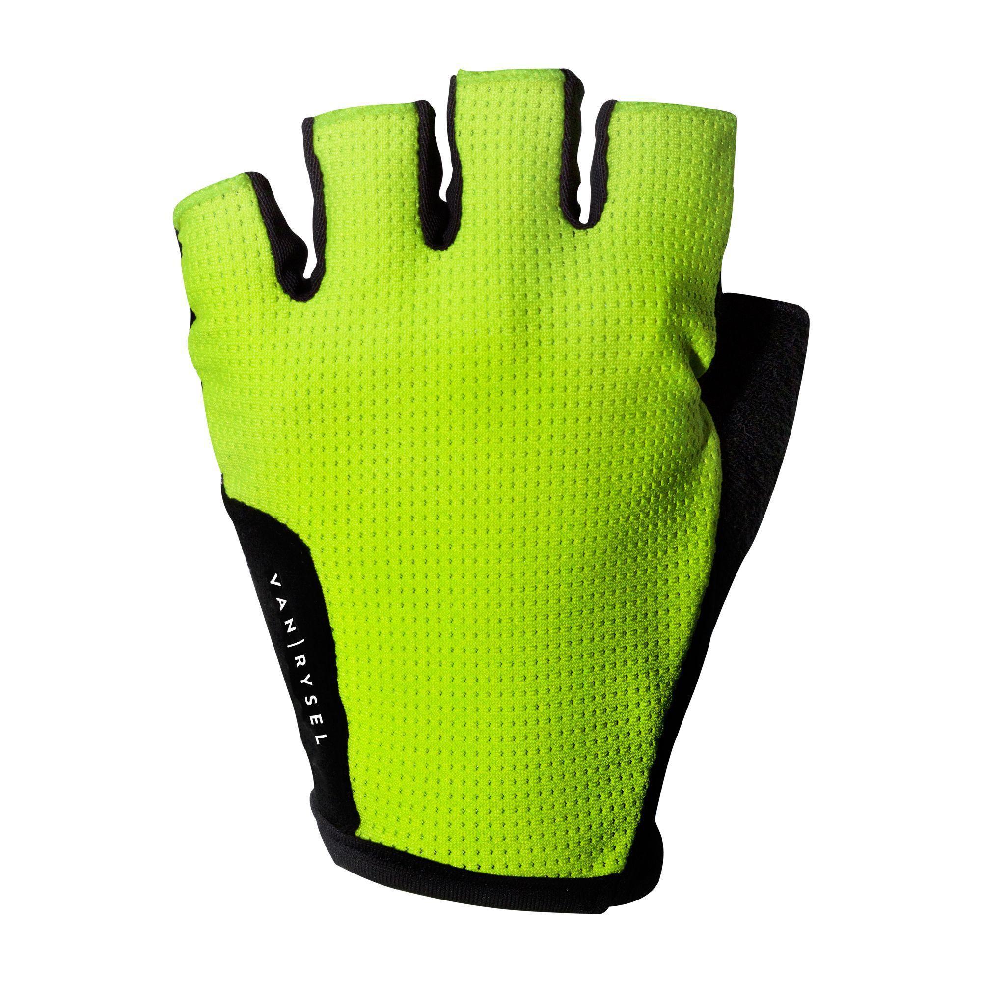 Fluorescent yellow 500 road cycling gloves