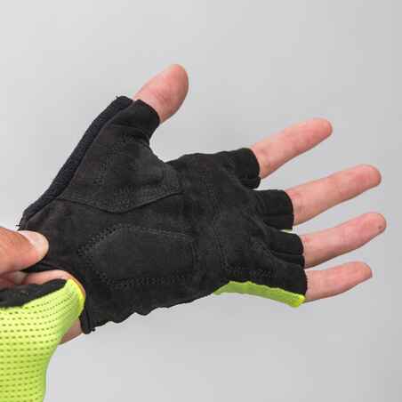 Guantes ciclismo carretera cortos verano Triban Roadr 500 amarillo