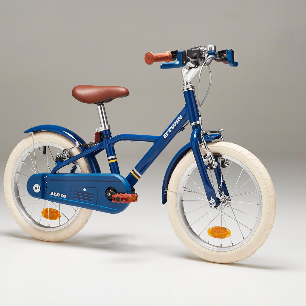 Kids' 16-inch, chain guard, easy-braking bike, blue